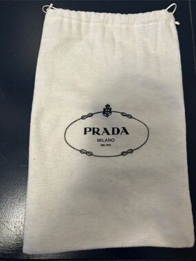 Prada White Cotton Logo Drawstring Pouch 13 x 8